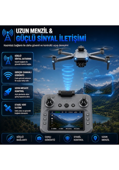 Gps Destekli Profesyonel Drone 4k Kamera, 3 Eksen Gimbal, Engelden Kaçınma Sensörü, Ekranlı Kumanda, Tek Tuş Eve Dönüş