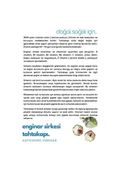 Tahtakapı Enginar Sirkesi 5 L