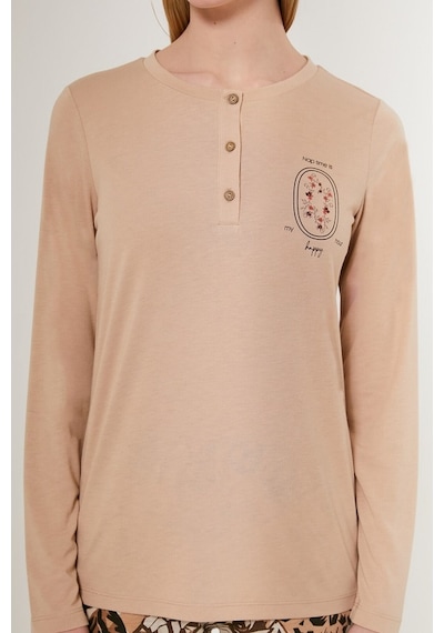 Arnetta 2642 Uzun Kol Kadın Pijama Takımı Bej V1 Bej