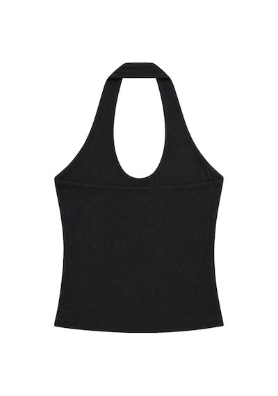 Vadon 1010 Kadın Bürümcük Dokulu Halter Yaka Crop Atlet Bol Paça Pantolon Takım Siyah