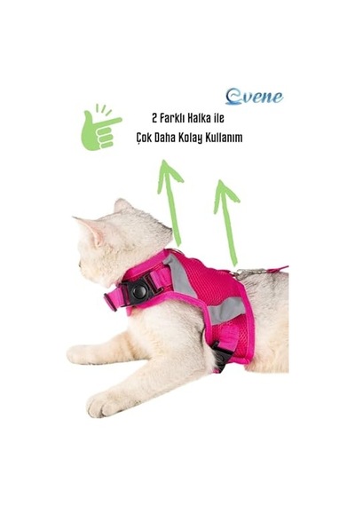 Kedi Tasması Göğüs Boyun Tasma Seti Sevk Kayışlı Terletmeyen Nefes Alan Reflektörlü Tasma M, Pembe