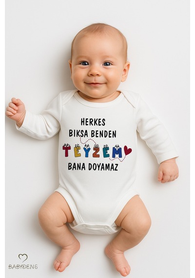 Babyden's Herkes Bıksa Benden Teyzem Bana Doyamaz Yazılı Uzun Kollu Bebek Zıbını Unisex Çıtçıtlı Body Beyaz