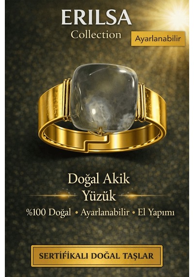 Sertifikalı Gri Akik Doğal Taş Yüzük Ayarlanabilir El Yapımı Sert Çok Renkli