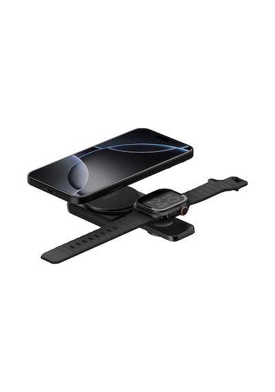 Magduo 2in1 Katlanabilir 15w Telefon Ve 2.5w Saat Masaüstü Hızlı Şarj Standı - Koyu Gri