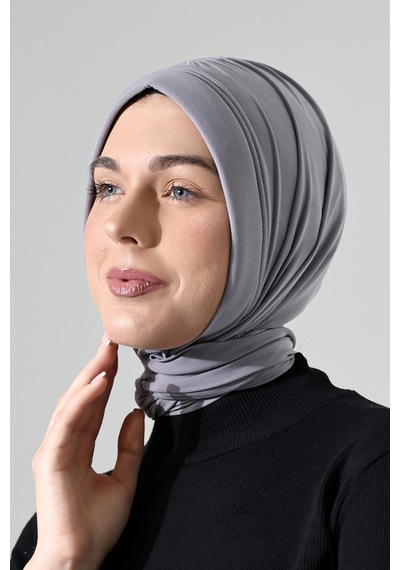 Üç Farklı Bağlamalı Tesettür Hazır Pratik Şal Gri Gri