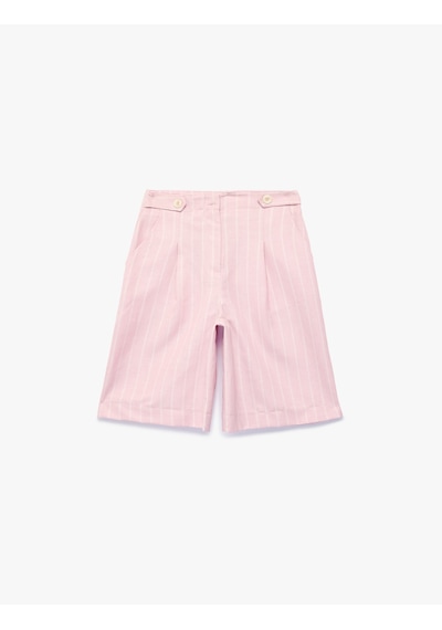 Koton Keten Karışımlı Cepli Katlamalı Düz Paça Çizgili Bermuda Şort Pınk Strıpe 6sak40310pw Pembe