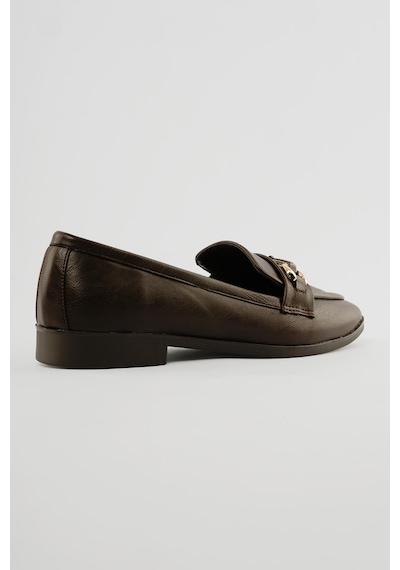 Kadın Loafer Gold Tokalı Günlük Ayakkabı Elio Kahverengi Kahverengi