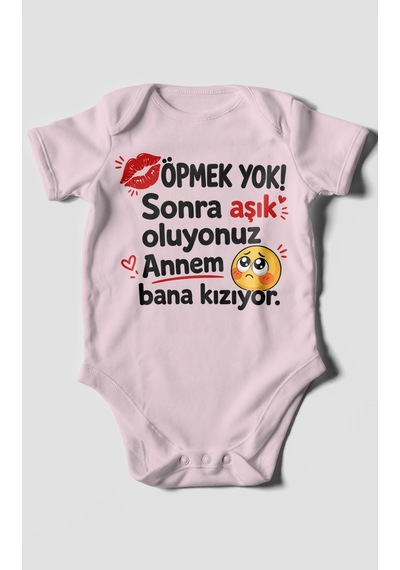 Morivokids Anneye Özel Kısa Kollu Bebek Body %100 Pamuk Zbn172-kk Bebe Pembe