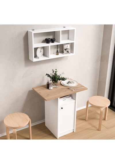 Robin Home Alaska Mutfak Masası Yemek Masası Dolaplı Raflı Sepet-beyaz Beyaz