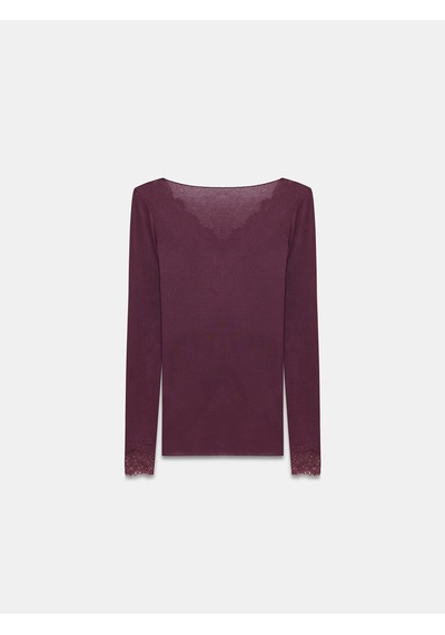 Dilvin 32311 Dantelli Kaşmir Bluz-Mürdüm