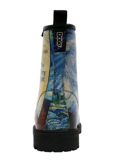 Kadın Vegan Deri Mavi Uzun Bot - Vincent Van Gogh The Starry Night Collage Muse Tasarım Multicolor