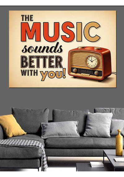 Müzik Seninle Daha İyi Duyulur Radyo Afişi Dekoratif Kanvas - Mdf Ahşap Tablo