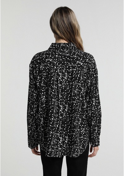 Colin's Colins Boyfriend Fit Shirt Neck Baskılı Kadın Siyah Uzun Kol Gömlek Cl1081697 Q1.v1 Blk