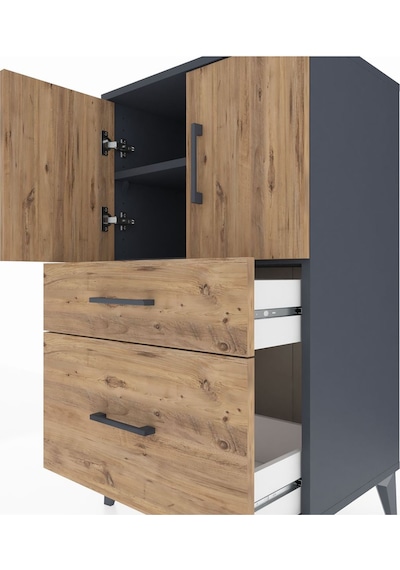 Hyperion Komodin 2 Raflı 2 Çekmeceli 2 Kapaklı 60x44x106 Antrasit-çam Antrasit