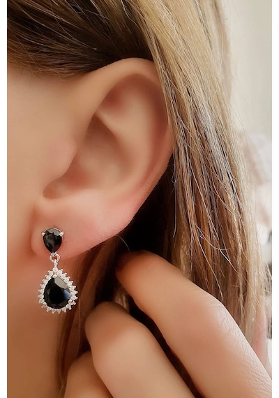 Sky Diamond Black 925 Ayar Gümüş Lüks Damla Küpe
