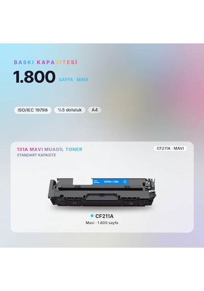 Hp Laserjet Pro 200 Color M251nw Muadil Toner Çipli Cf211a Mavi