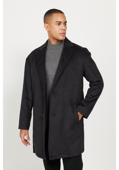Ac&Co / Altınyıldız Classics Erkek Antrasıt Oversize Fit Bol Kesim Mono Yaka Desenli Palto Antrasit