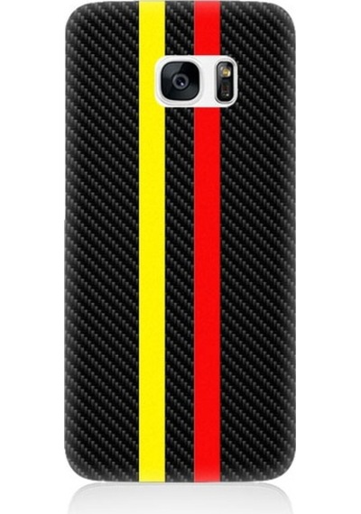 Samsung Galaxy S7 Edge Uyumlu Sarı Kırmızı Karbon Motif Desenli Silikon Kılıf