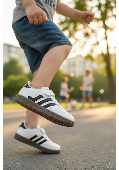 Enoch Çocuk Spor Ayakkabı Samba Model Cırtlı Ve Bağcıklı Konfor Model Beyaz - Siyah Enoch Çocuk Spor Ayakkabı Samba Model Cırtlı Ve Bağcıklı Konfor Model Beyaz - Siyah