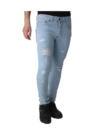Erkek Lazer Işlmli Kot Giyimaçık Mavi Denim Pantolon Açık Mavi