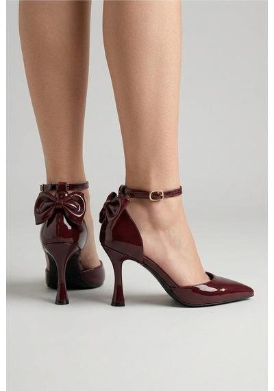 V.s.h Velvet Kadın Fiyonklu Abiye Rugan Topuklu 7cm Şık Ayakkabı-2249 Bordo