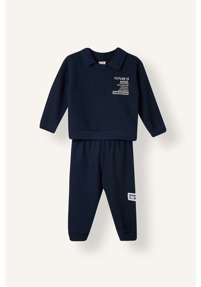 Defacto Baskılı Uzun Kollu Sweatshirt Üst Lastikli Paça Eşofman Altı 2li Takım Erkek Bebek F9437a526wnnv71 Lacivert-nv71