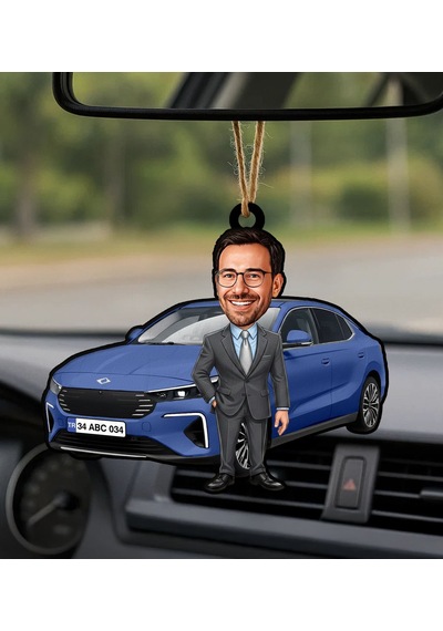 Bk Gift Kişiye Özel Erkek Mardin Renk Togg Karikatürlü Ahşap Plakalı Araba Dikiz Ayna Süsü-2 , Arkadaşa Hediye, Sevgiliye Hediye, Araba Hediyesi Kobit