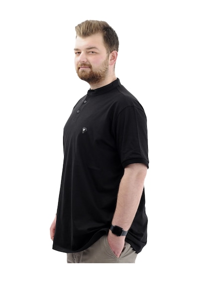 Mode Xl Büyük Beden Erkek Tişört Düğmeli Hakim Yaka T-shirt U24339 Siyah Siyah