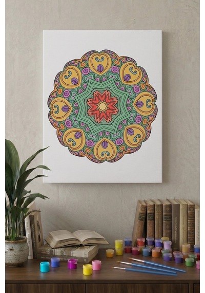 Kalp Motifli Çiçek Mandala Ahşap Boyama Seti 40x50 Cm