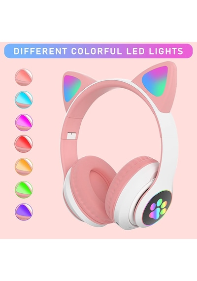 Led Işıklı Kedi Kulaklı Kablosuz Bluetooth Kulaklık Çocuklar İçin Katlanabilir, Derin Baslı Hifi Stereo, Tf Kart Ve Aux Girişli, Kız/erkek Uyumlu