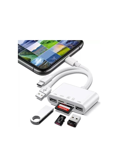 Nk1032 Pro Type-c Lightning Usb-a To 2x Usb3.0 Sd Tf Pd Kart Okuyucu Çevirici Hub Adaptör