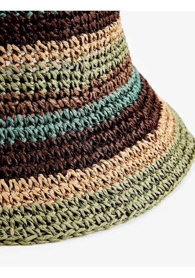 Koton Örgü Detaylı Renkli Hasır Bucket Şapka Multıcolor 6sak40132aa Mavi