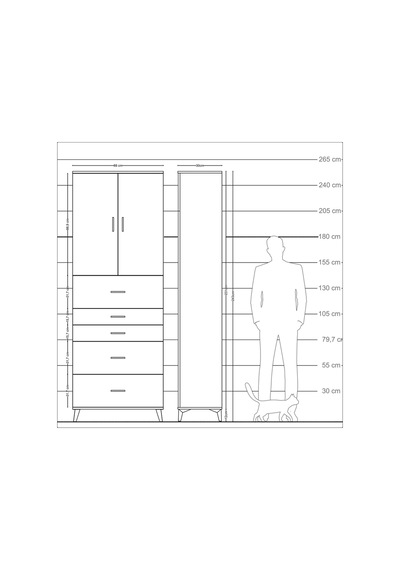 Arges Dolap 3 Raflı 5 Çekmeceli 2 Kapaklı 88x30x243 Aytaşı-an... Aytaşı