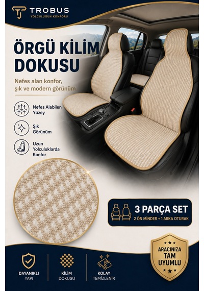 Hyundai Elantra 2016-2020 Üniversal Örme 3 Parça Minder Terletmez Kaymaz Taban Bej