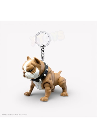 Bulldog Köpek Figürü Anahtarlık, Hediyelik Çanta Aksesuarı Ve Hareketli Oyuncak Dozer Kahverengi