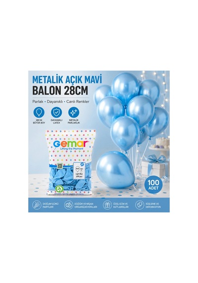 Metalik - Açık Mavi Balon 11 Inc - 28cm - 100pcs Bx40 Diğer