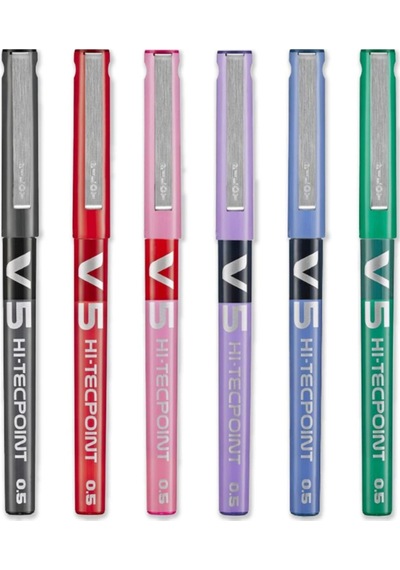 Pilot V5 Hi-tecpoint 0.5 Mm Sıvı Mürekkepli Rollerball Kalem 6 Renk Set Çok Renkli
