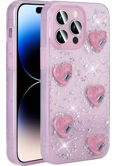 Apple Uyumlu iPhone 14 Pro Max Kılıf Airbagli Simli Arka Yüzey Tchs Işıltı Silikon Kapak - Lila Lila