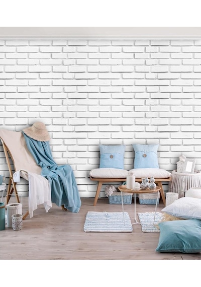 Beyaz 3 Boyutlu Taş Desen Duvar Kağıdı
