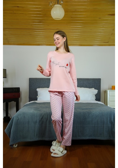 Akbeniz Kadın Penye Uzun Kol Pijama Takım 4115 - M Somon