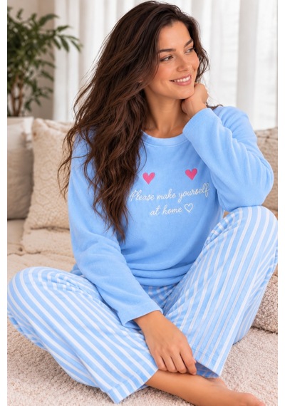 Nisanca Kışlık Peluş Polar Yılbaşı Temalı Kadın Pijama Takımı mavi