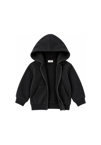 Luess Çocuk Kapüşonlu Fermuarlı Sweatshirt Siyah