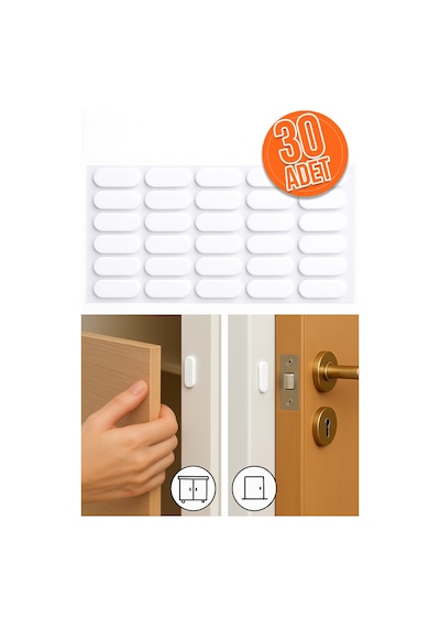 30'lu Yapışkanlı Beyaz Eva Dolap Çekmece Kapağı Ses Stoperi Tamponu Koruyucu Engelleyici 22 Mm Oval Diğer