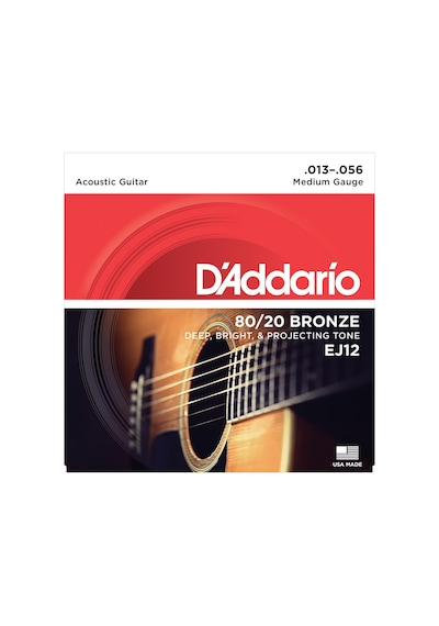 D'addario Ej12 80/20 Bronze Akustik Gitar Tel Seti - 13-56 Medium Profesyonel Güçlü Ses Hacmi, Sert Tansiyon, Kristal Netliğinde Tizler Ve Yüksek Volüm