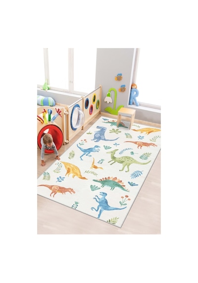 West Home Makinede Yıkanabilir Kaymaz Taban Leke Tutmaz Dinazor Temalı Bebek Ve Çocuk Halısı Oyun Matı Wh 567 Beige Bej