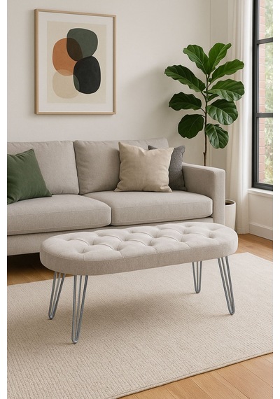 Louca Bench, Kırık Beyaz Silver Krem - Gümüş