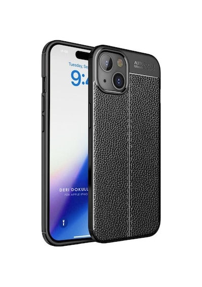 Apple Uyumlu iPhone 15 Ultra Darbe Emici Kamera Korumalı Deri Desenli Silikon Kılıf - Siyah