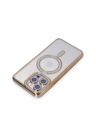 Apple Uyumlu iPhone 14 Pro Kılıf Joke Simli Magneticsafe Kılıf Altın