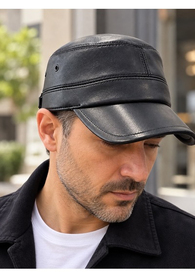 Papucumun Dünyası Hakiki Deri Castro Model Kulaklıklı İçi Kürklü Şapka Siyah