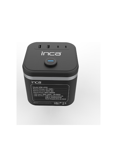 4 Adet Inca Ipw-47sy 3port 2x Usb+2x Type-c Akım Korumalı Led Tuşlu Duvar Priz - Siyah